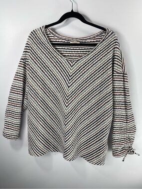 Style & Co Multicolor Chevron Stripe Ruched Tie Sleeve XL Top
